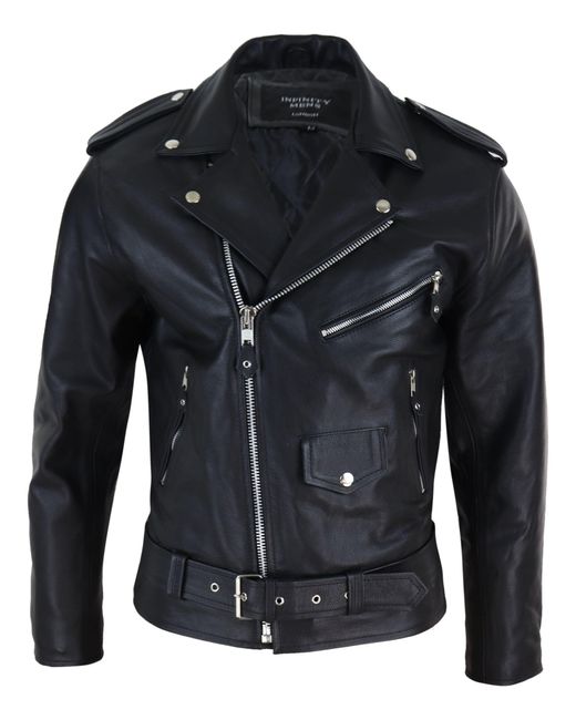 TruClothing Black Cowhide Motorcycle Cross Zip Biker Jacket for men