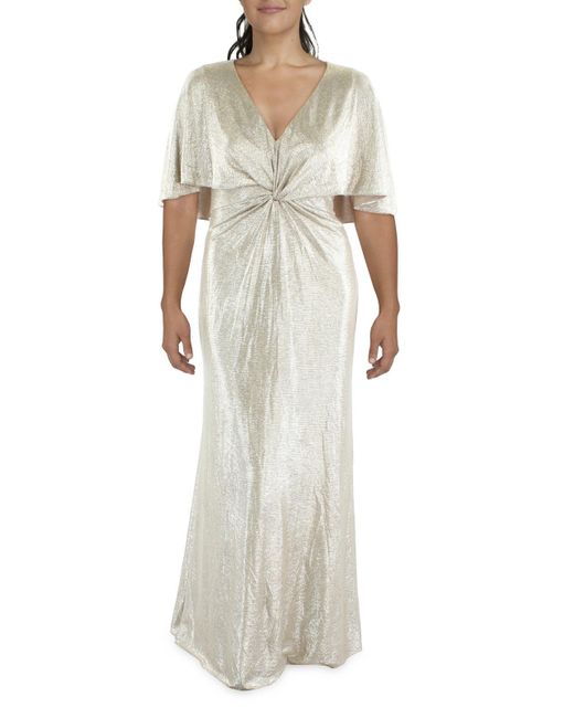 Lauren by Ralph Lauren White Knot Front Shimmer Evening Dress