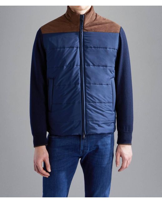 Paul & Shark Blue Wool Full Zip Hybrid Jacket With Typhoon Platinum & Alcantara for men