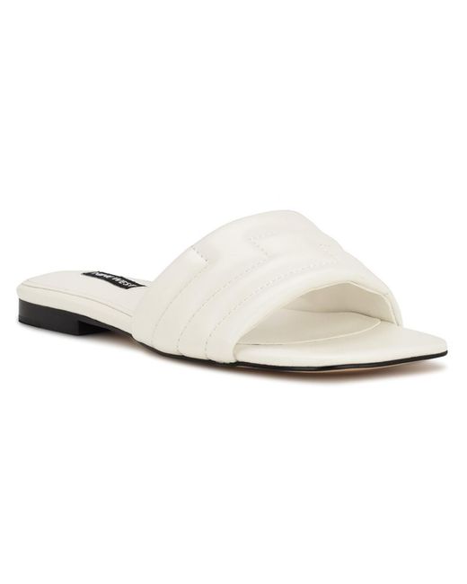 Nine West White Faux Leather Peep-toe Slide Sandals
