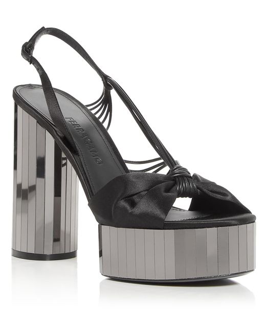 Ferragamo Black Sabina Satin Dressy Platform Sandals