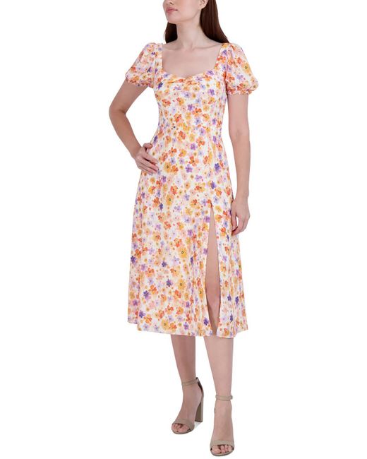 BCBGeneration Pink Knee Length Floral Print Midi Dress