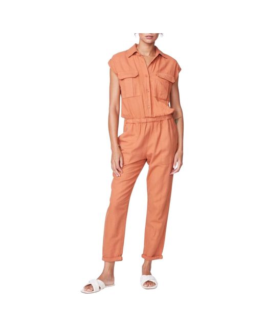 Monrow Orange Cotton Twill Jumpsuit