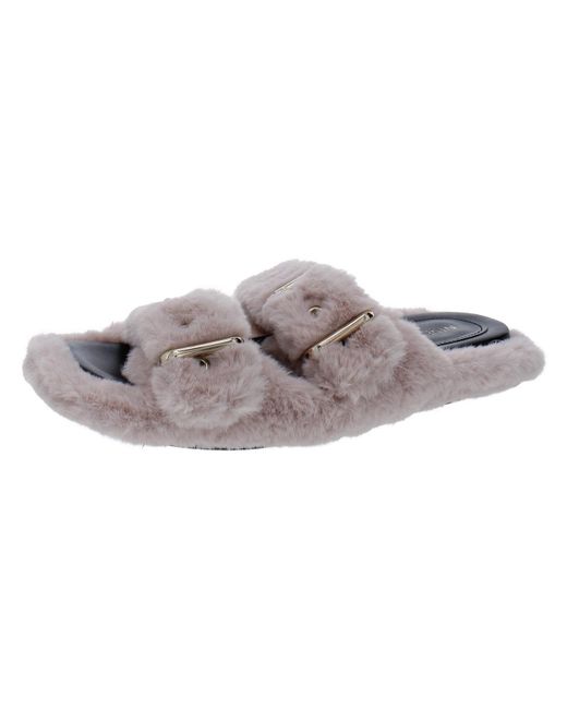 Nine West Gray Faux Fur Cozy Slide Slippers