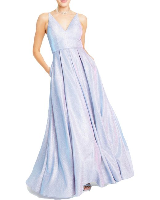 Blondie Nites Blue Juniors Glitter Maxi Evening Dress