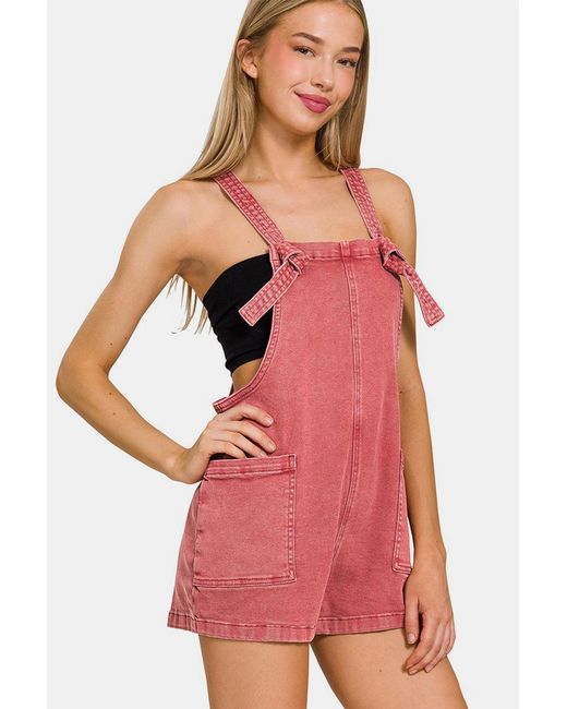 TRUEDAMES Red Washed Knot Strap Rompers