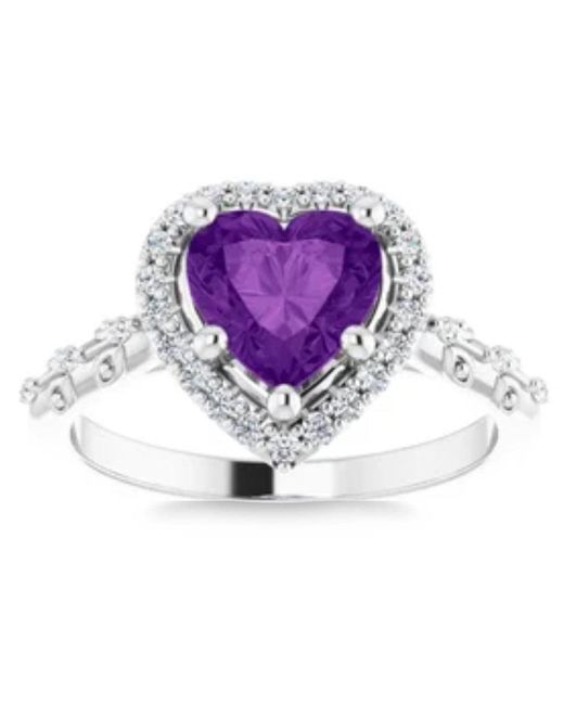Pompeii3 Purple 7mm Amethyst Halo Diamond Heart Shape Accent Ring