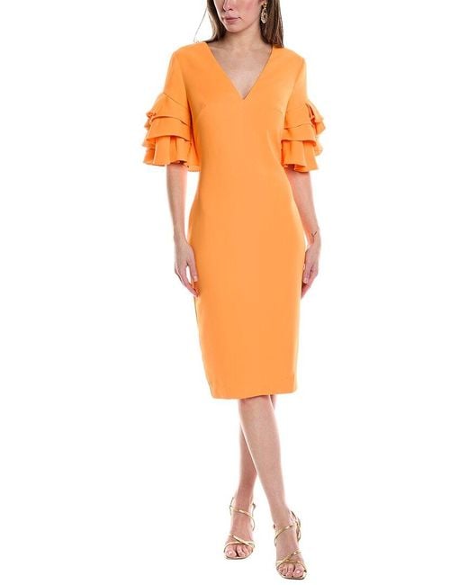 Badgley Mischka Orange Draped Sleeve Dress