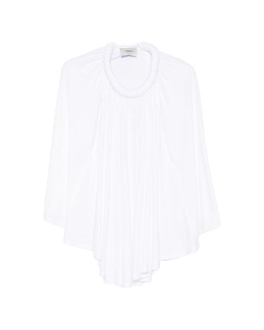Coperni White Flowing Draped Sleeves Cape Top