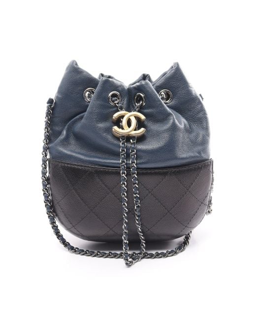Chanel Gray Gabriel Chain Shoulder Bag Leather Navy Combination Metal Fittings Purse
