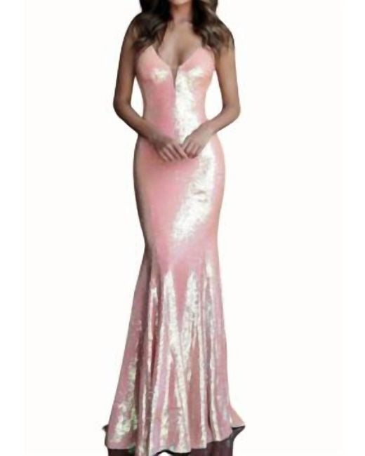 Jovani Pink V Neck Sequinned Gown