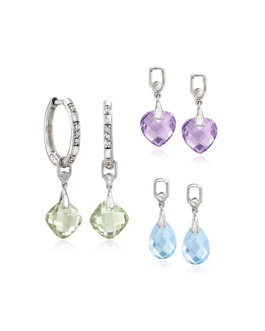 Ross-Simons Green Interchangeable Jewelry Set: Multi-gemstone Hoop Drop Earrings