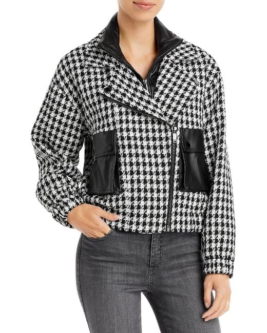 Karl Lagerfeld Tweed Faux Leather Bomber Jacket in Black Lyst