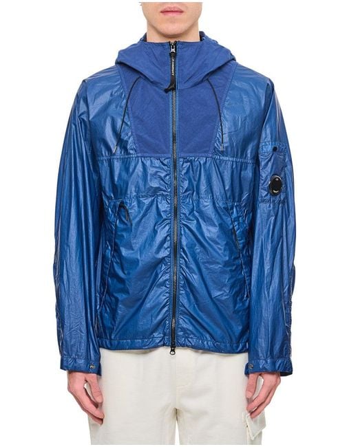 C P Company Blue Hooded Jacket With Unique Lens Pocket for men