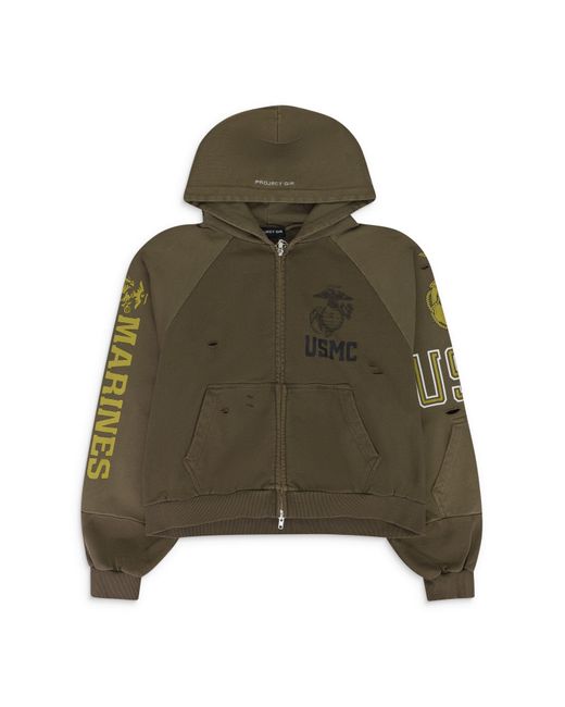 PROJECT G/R Khaki Reconstructed Folded Zip Hoodie in Green for Men