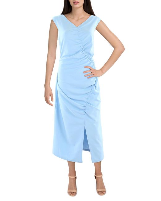 Nicole Miller Blue Front Slit Long Sheath Dress