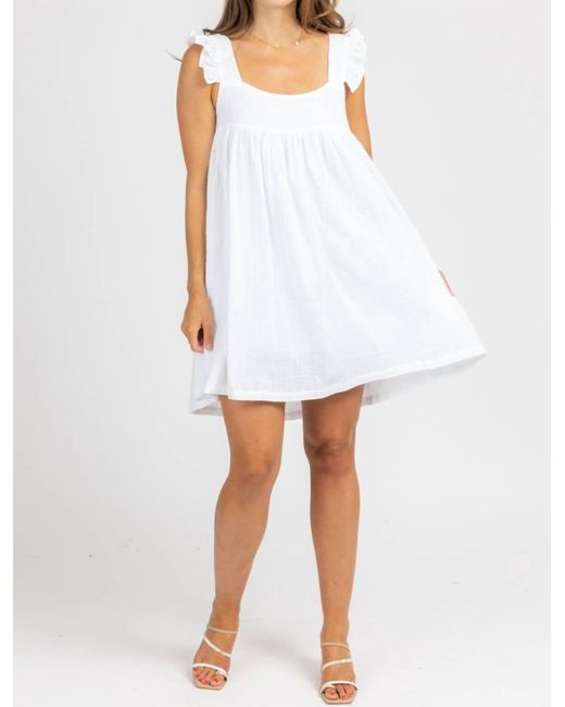 Olivaceous White Linen Ruffle Strap Mini Dress