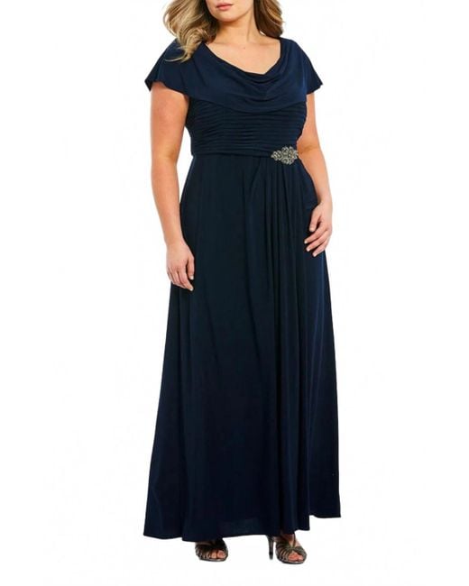 alex evenings embellished dress Alex Evenings Women's Embellished-Neck Ruffle Gown - Navy