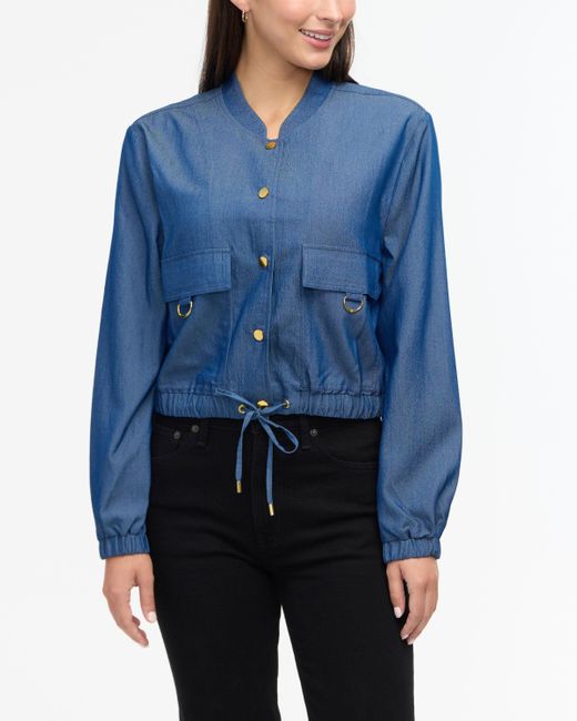 Ellen Tracy Blue Tencel Bomber Jacket