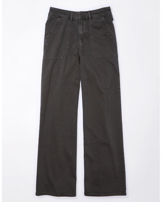 American Eagle Outfitters Gray Ae Dreamy Drape Stretch Super High-waisted baggy Wide-leg Pant