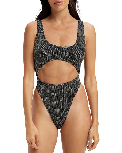 GOOD AMERICAN Black Metallic Cut-out One-piece Swimsuit