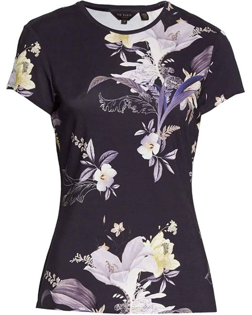 Ted Baker Blue Decadence Print Floral T-shirt Short Sleeve Fitted Tee