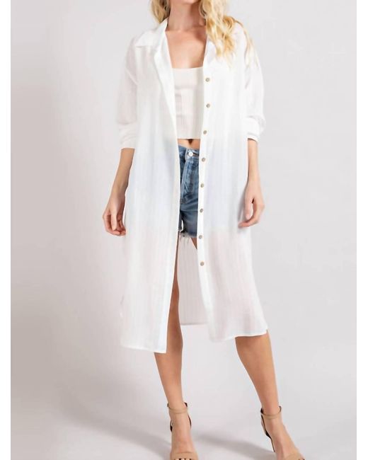 Eesome White Button Down Long Jacket