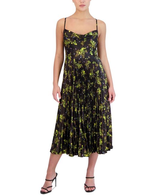 Laundry by Shelli Segal Green Floral Print Polyester Midi Dress