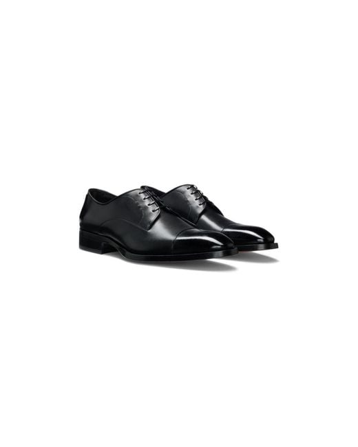 Boss Black Leather Derby Shoes With Cap Toe for men