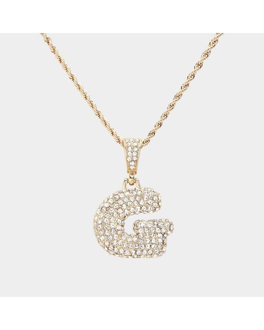 Fashnzfab Women's Metallic G- Rhinestone Initial Monogram Pendant Brass Chain Necklace