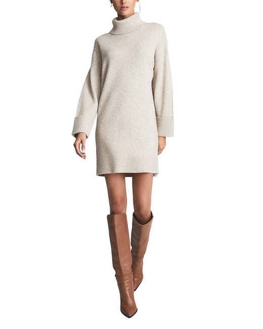 Reiss White Lucie Knitted Roll Neck Wool-blend Dress
