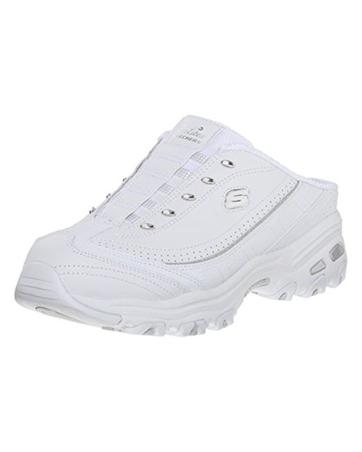 Skechers White Bright Sky Leather Glitter Slip-on Sneakers
