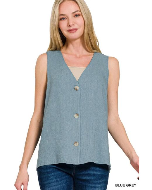 TRUEDAMES Blue Side Slit Button-Front Vest