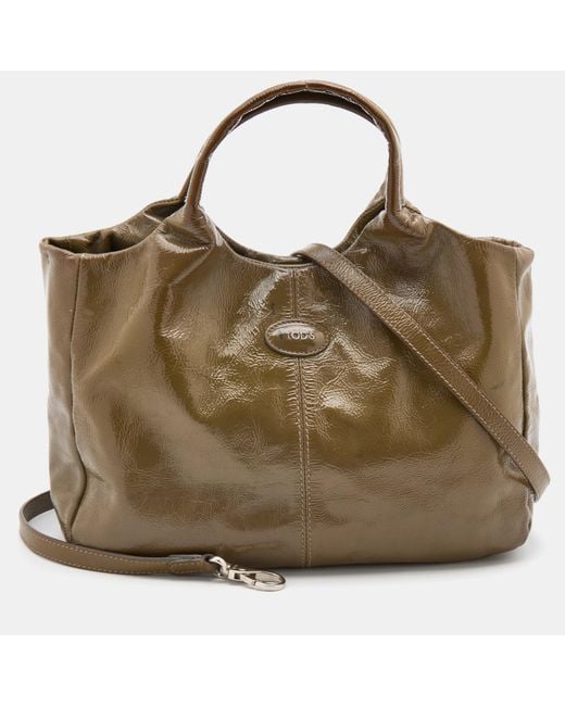 Tod's Green Olive Patent Leather Tote