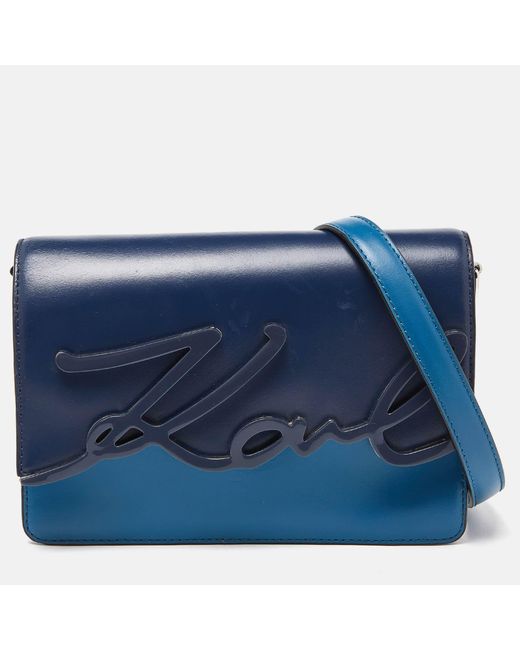 Karl Lagerfeld Blue Two Tone Leather K/ikonik Shoulder Bag