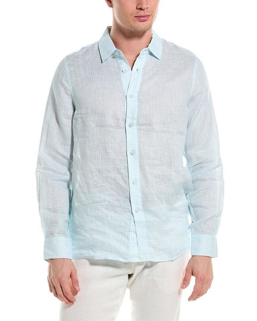 Raffi Blue Mini Dobby Printed Linen Shirt for men