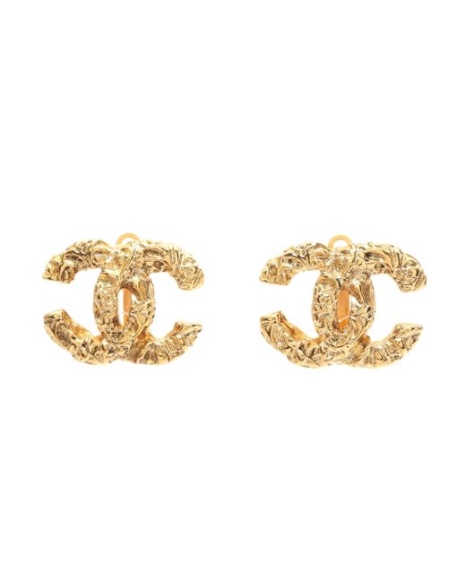 Chanel Metallic Coco Mark Earrings Lava Gp Gold 93a