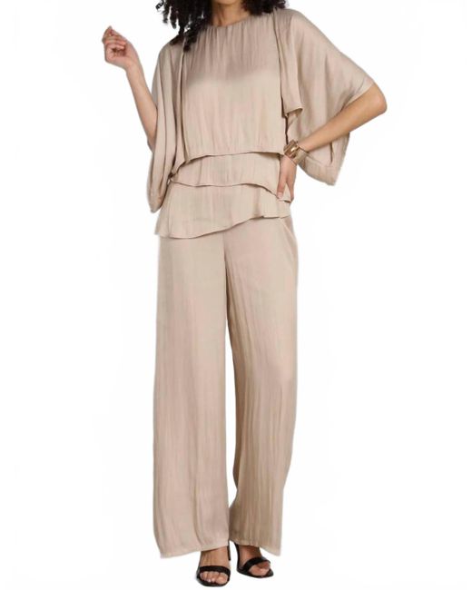 Lola Sophie Women's Natural Vintage Satin Tiered Ruffle Jumpsuit