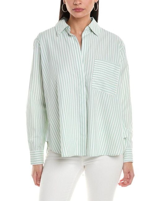 French Connection Green Stripe Relaxed Popover Shirt