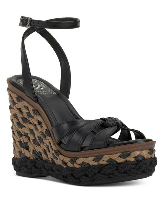 Vince Camuto Black Phoenixx Leather Ankle Strap Wedge Sandals