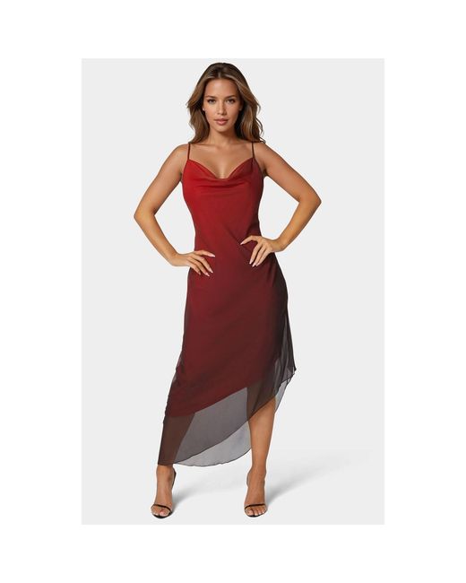 Bebe Women's Red Ombre Chiffon Cowl Dress