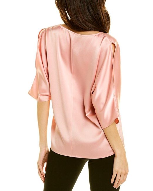 St. John Liquid Satin Blouse in Pink | Lyst