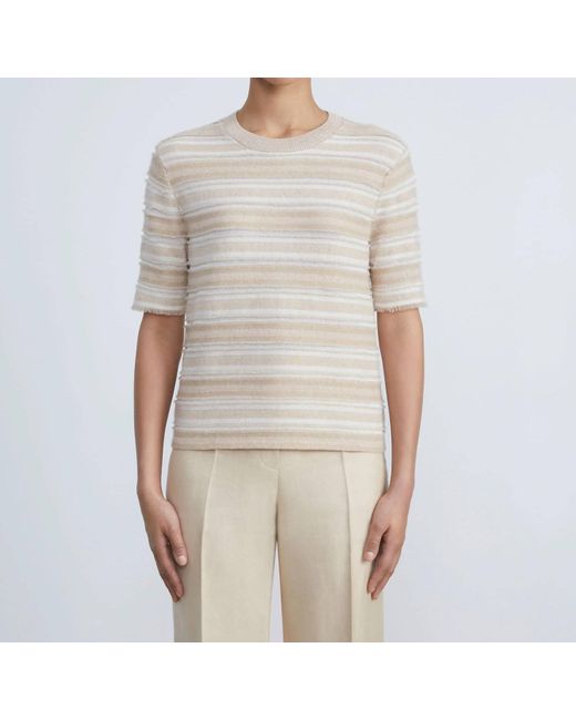 Lafayette 148 New York Natural Voile Stripe Jacquard Fringed Sweater