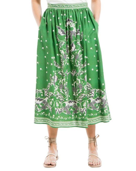 Max Studio Green Linen-blend Maxi Skirt