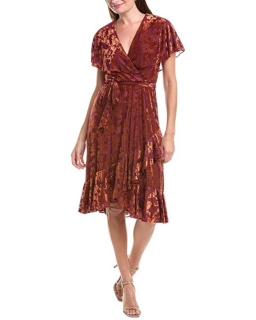 Maison Tara Red Velvet Midi Dress