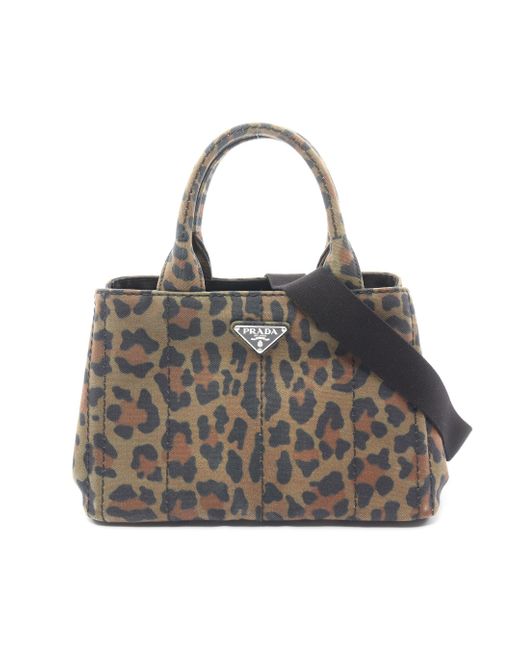 Prada Gray Canapa Kanapa Handbag Tote Bag Leopard Canvas Khaki 2way
