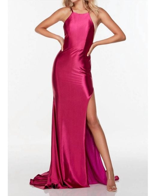 splendid halter dress Alyce Paris Women's Red Splendid Halter Neck High Slit Evening Dress