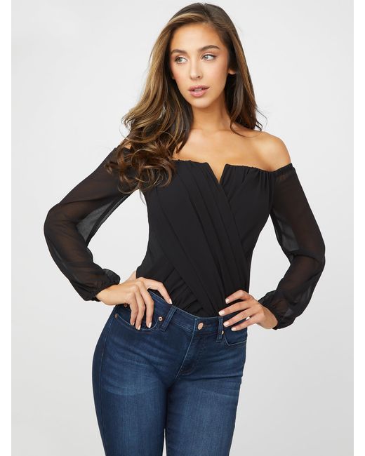 Guess Factory Black Kaitlynn Off-the-shoulder Bodysuit