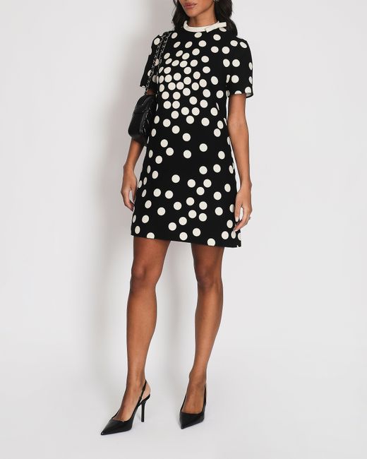 Valentino Black Andsilk Polka Dot Short-sleeve Mini Dress With Collar Detail