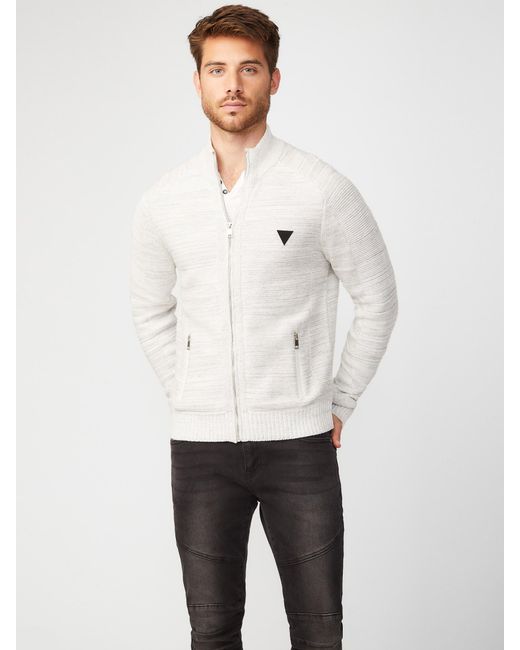 Guess Factory White Charlie Marled Zip-up Sweater for men
